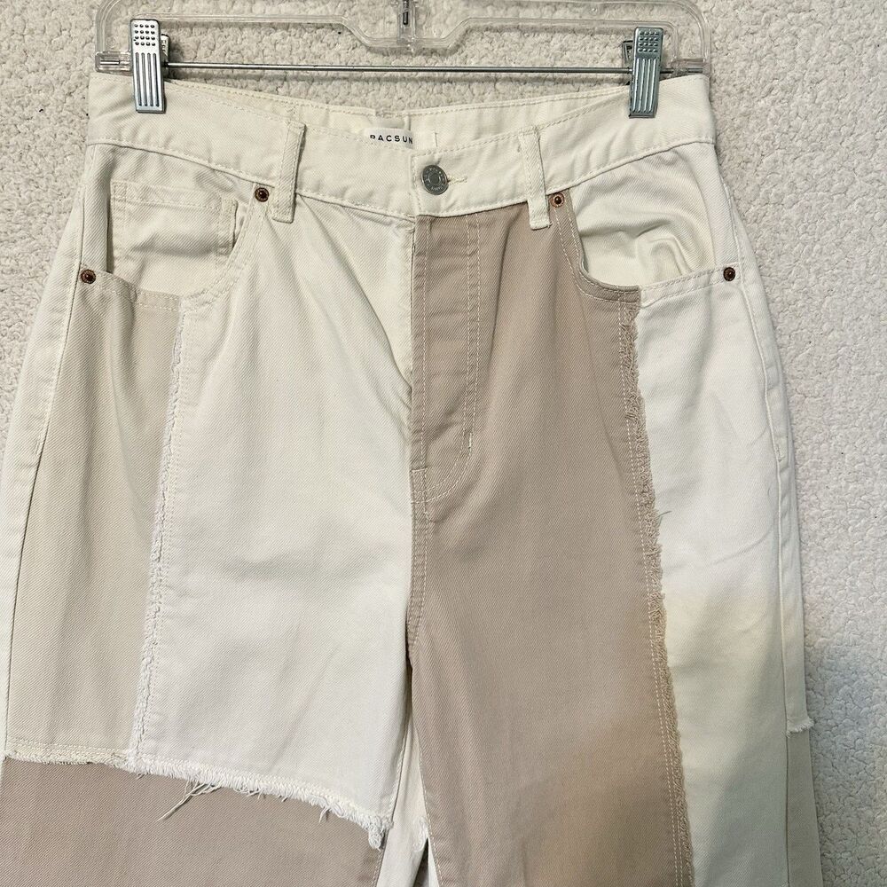 Pacsun Women’s 28 Dad Jeans Patchwork Jeans Slim Taper Multicolor Beige - Picture 9 of 16